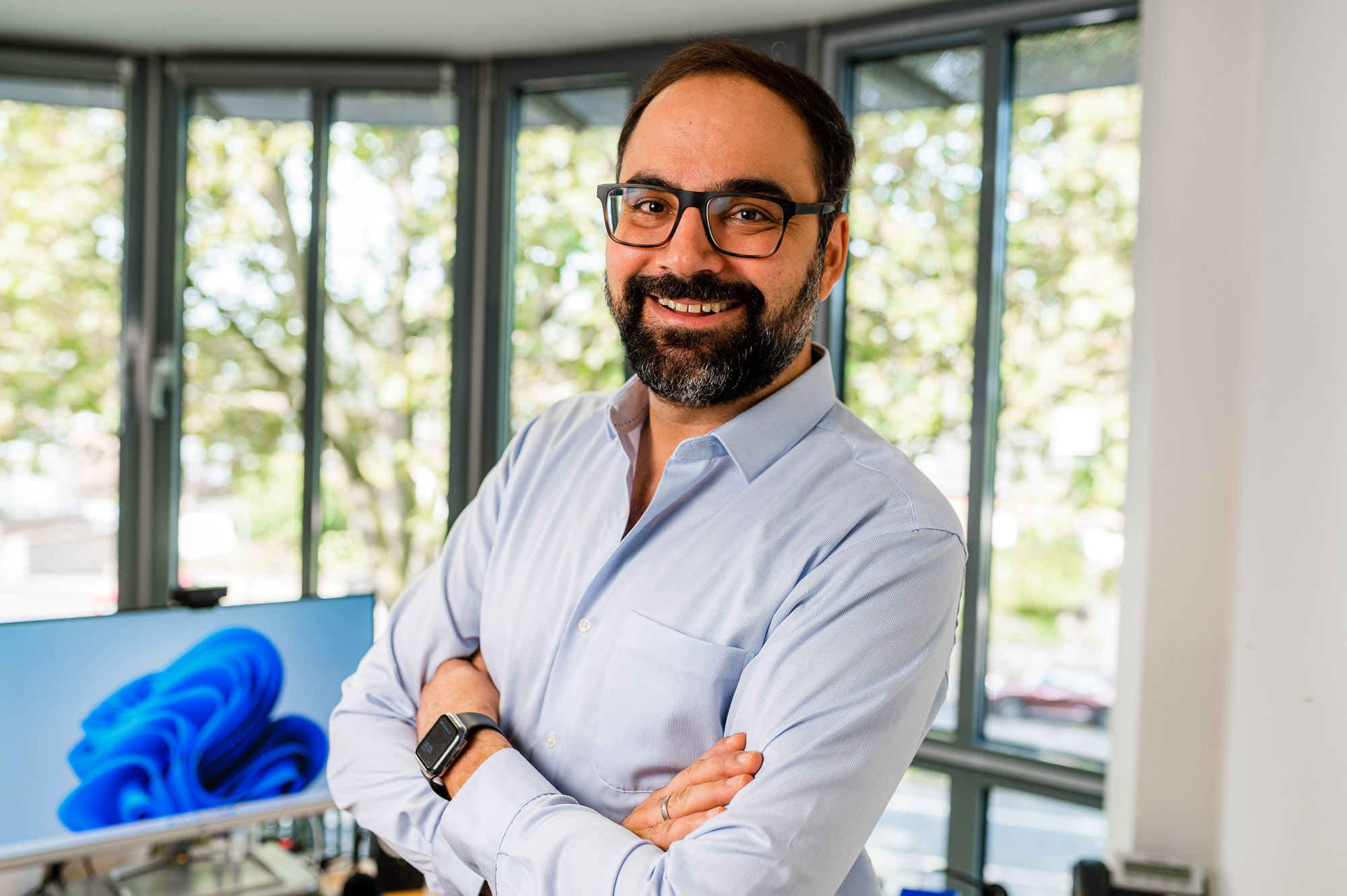 Mike D. Batra in seinem Büro im Dr. Wamser + Batra HQ Bochum.