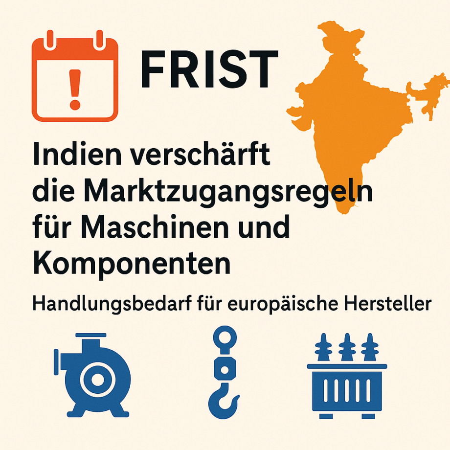 Es ist ein KI-generiertes Foto mit der Aufschrift: Indien verschärft die Marktzugangsregeln für Maschinen und Komponenten.